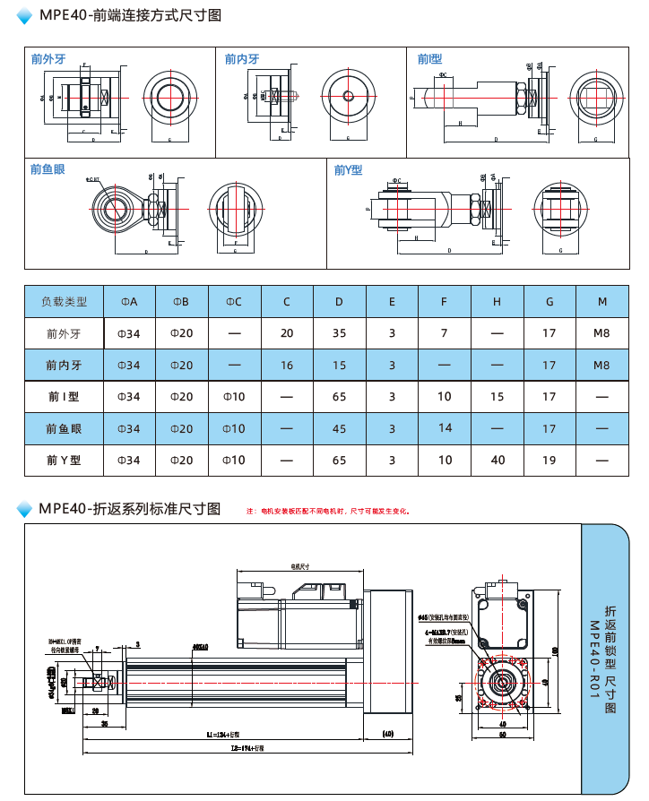 MPE40電動缸前端連接方式尺寸圖