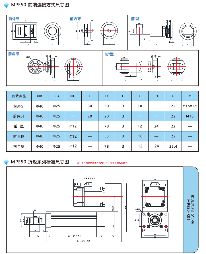 MPE50電動缸前端連接方式尺寸圖